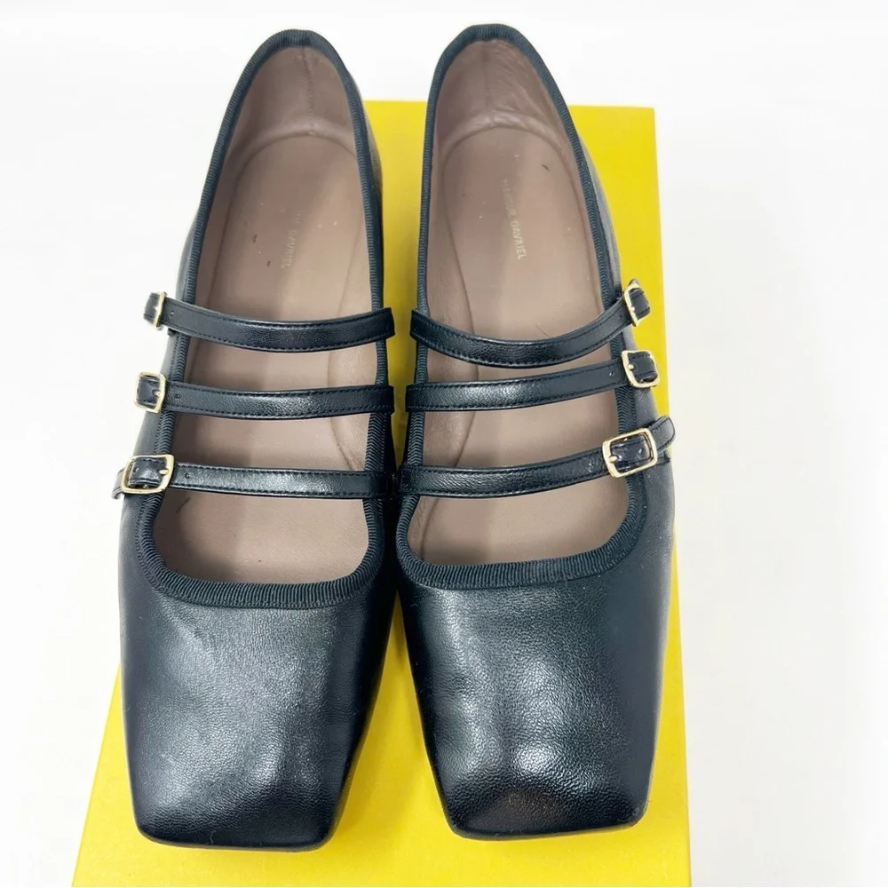 MANSUR GAVRIEL BLACK LEATHER BALLERINA FLATS MARY JANES WOMENS SZ 7.5 - Picture 8 of 12